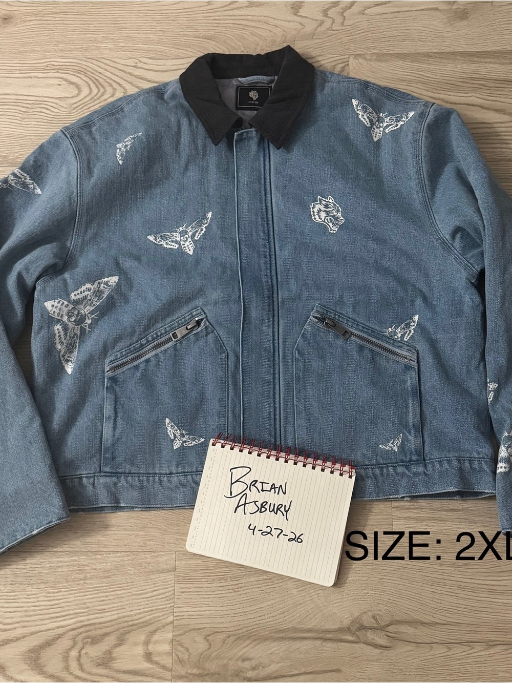 Darc Sport Blue Denim Military Field Jacket with White Moth Motifs